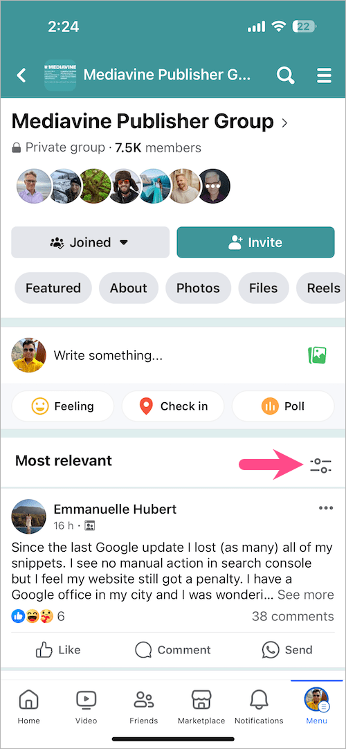 sort Facebook group posts by most recent