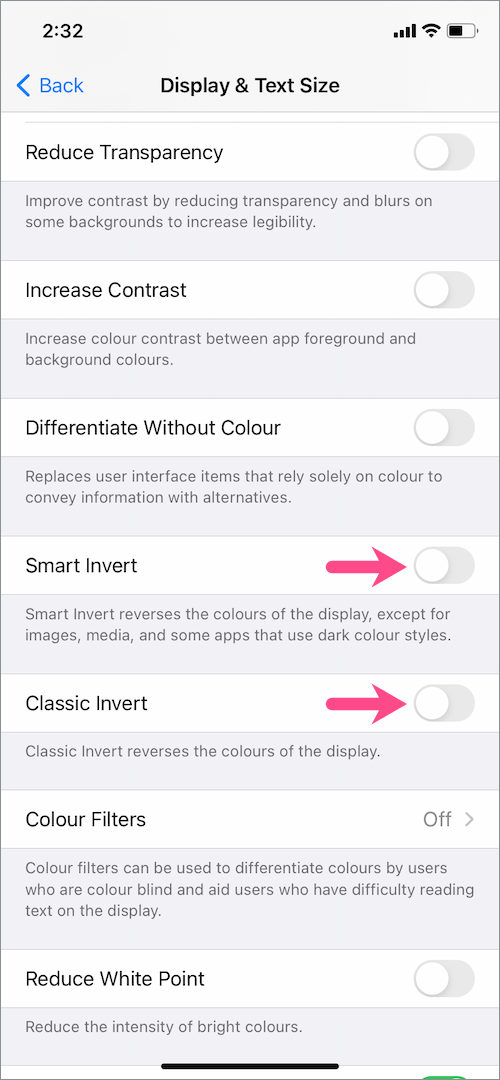 how to turn off inverted colors on iOS 14