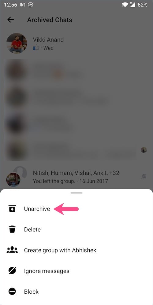 unarchive a conversation in messenger on android