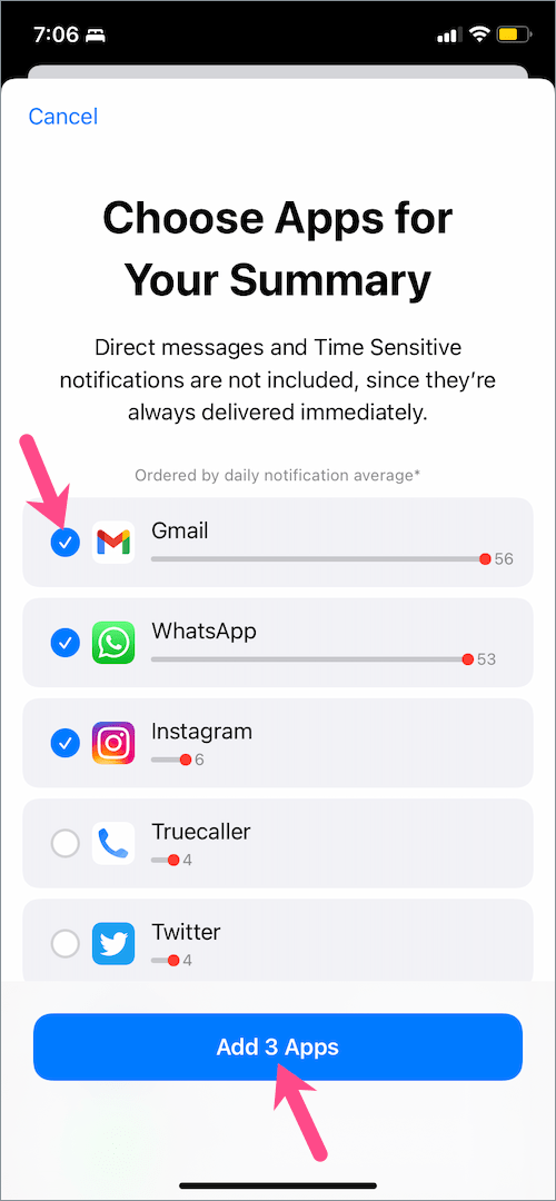select apps for notification summary in iOS 15
