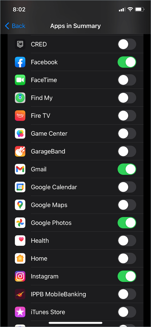 add or remove apps from notification summary on iPhone