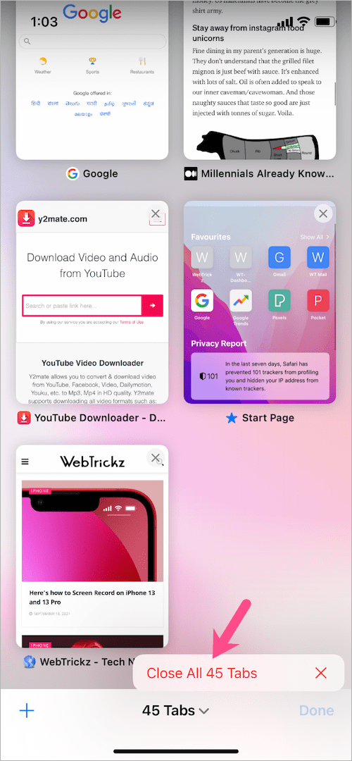 how to close all safari tabs in iOS 15