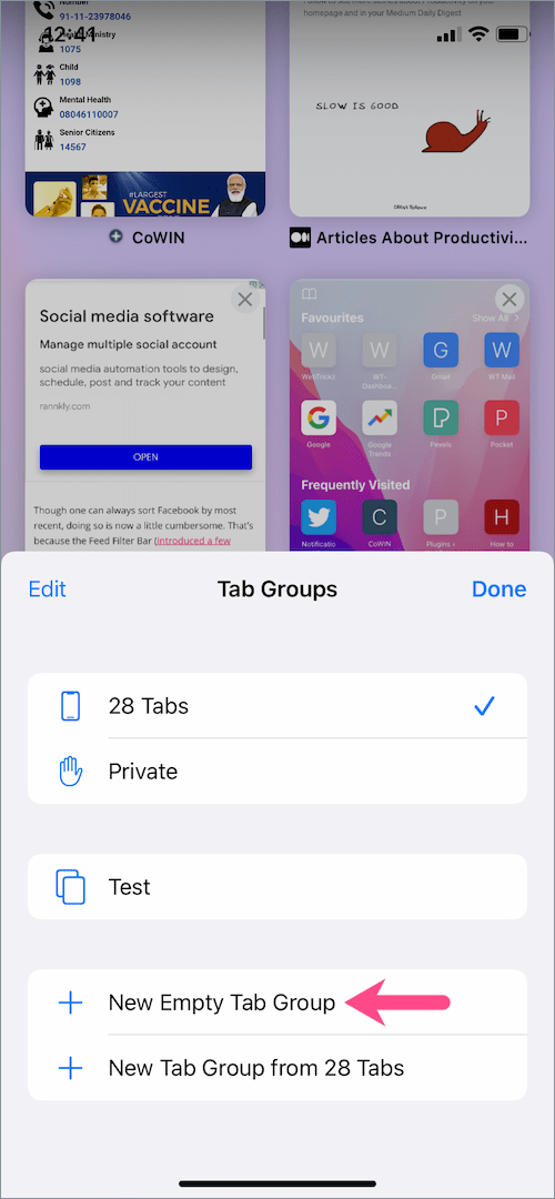 how to add a new tab group in safari on iPhone 