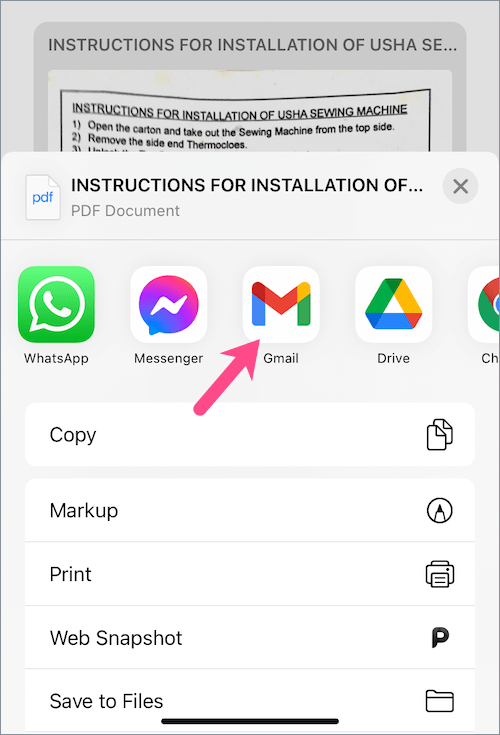 email scanned copy of documents directly from Notes app in iOS