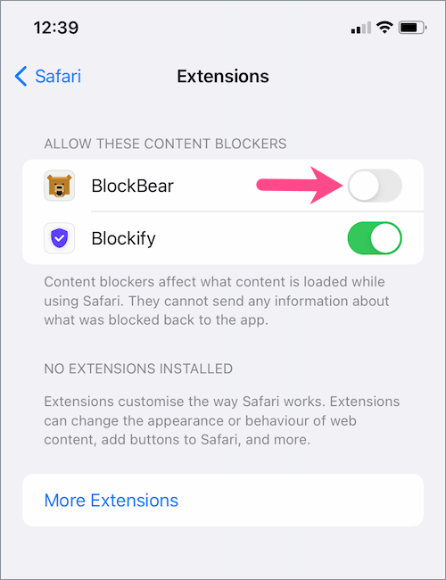 how to enable safari extensions in iOS 15 on iPhone