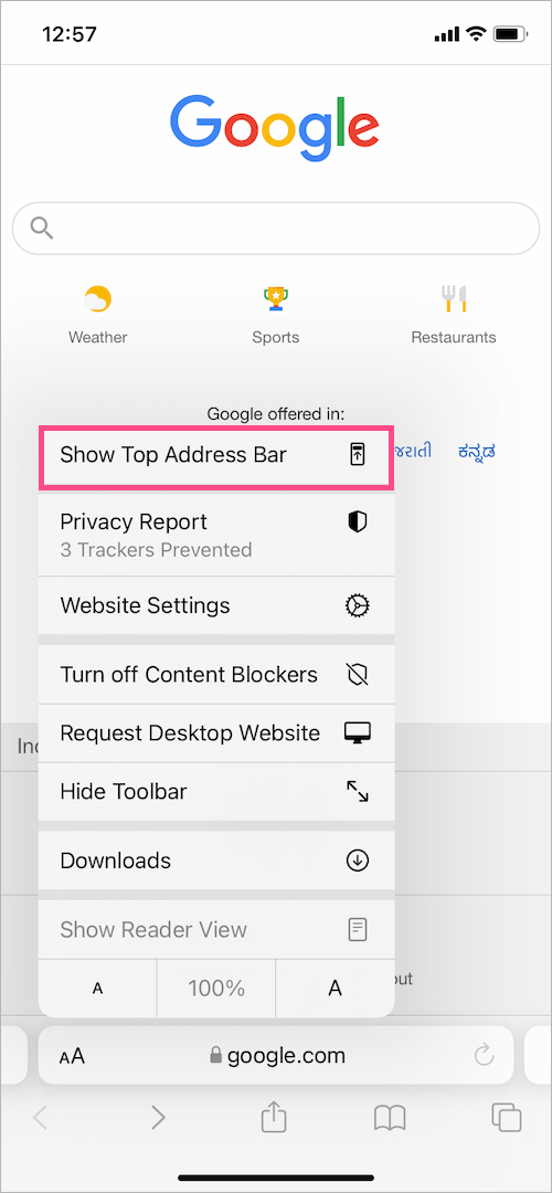 how to move safari address bar back to top in iOS 15