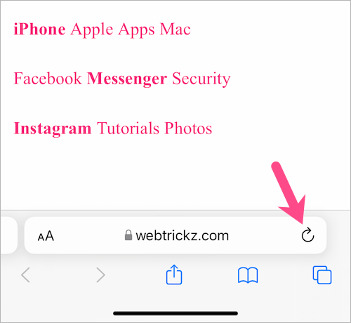 how to refresh a webpage in safari on iOS 15