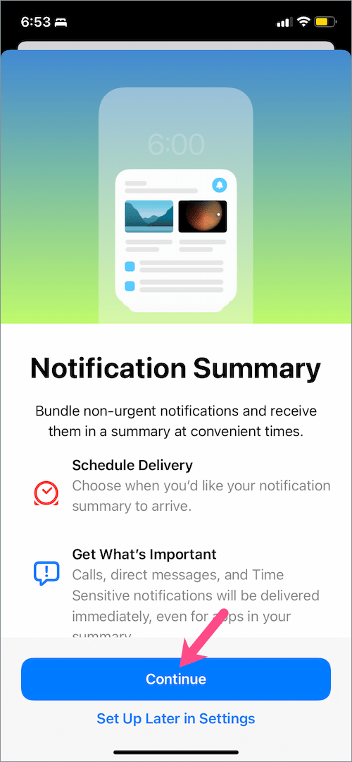 setting up notification summary on iPhone