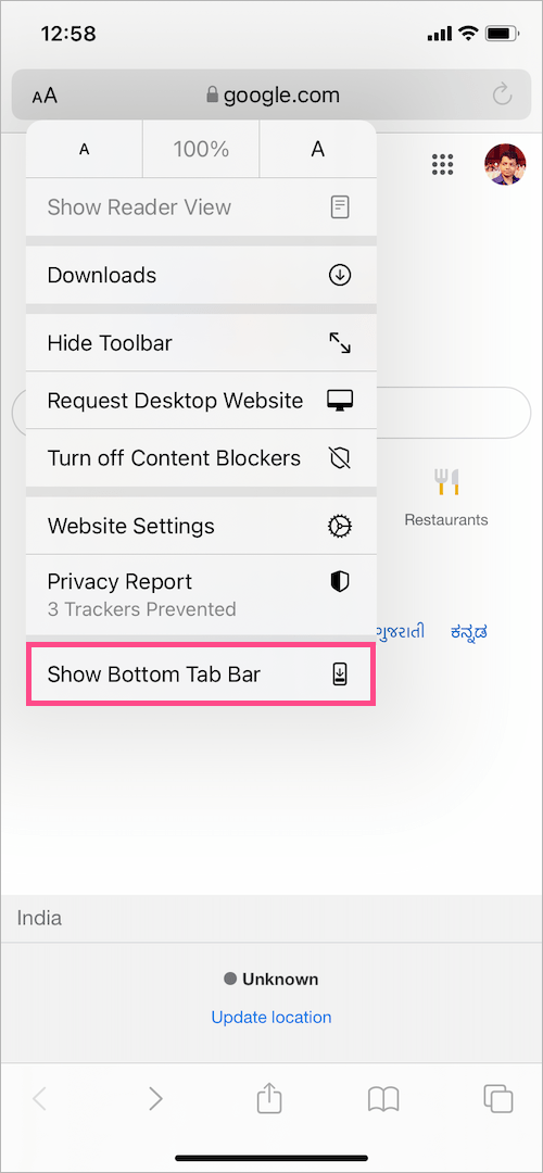 switch back to bottom tab bar in iOS 15 safari