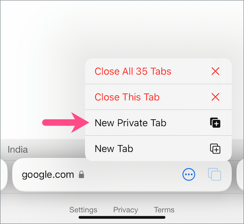 how to open a new private tab in iOS 15 safari