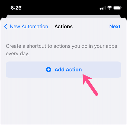 add action in shortcuts on iOS