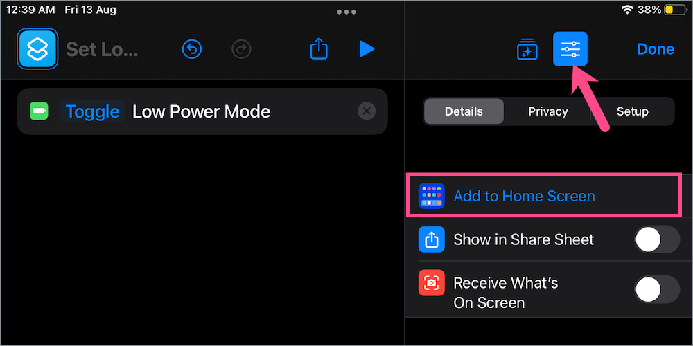 add shortcut to iPad Home Screen