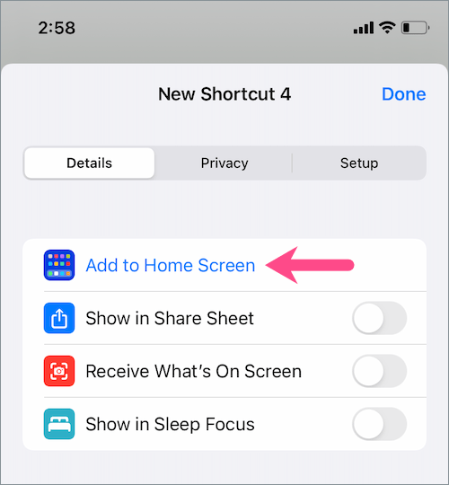 add shortcut to iOS Home Screen