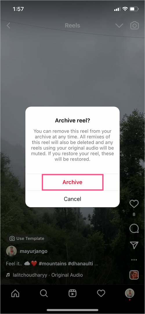 how to archive instagram reels on iphone
