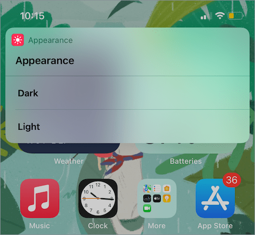 choose between light and dark appearance on iPhone