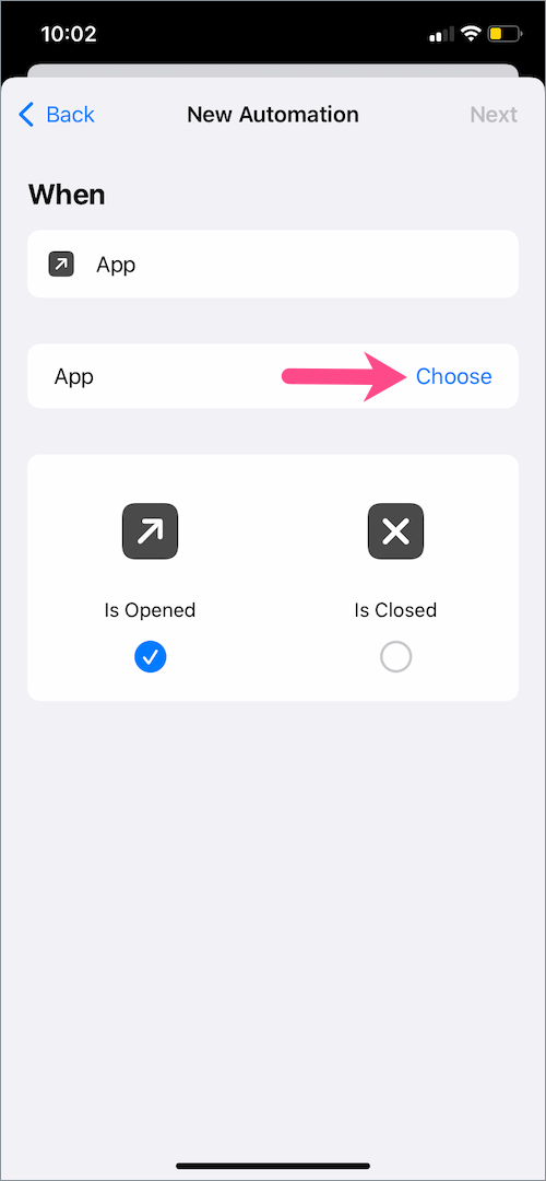 choose apps in shortcuts on iOS