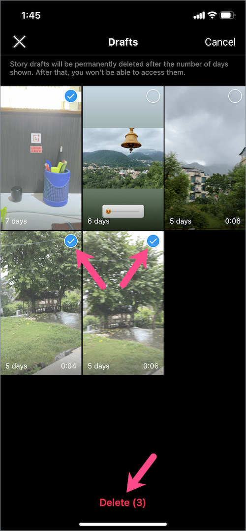 how to permanently delete instagram story drafts