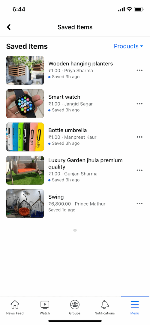 how to find saved items on Facebook marketplace app
