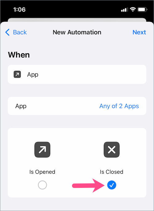 is closed in iOS shortcuts