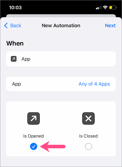 is opened in iOS shortcuts app