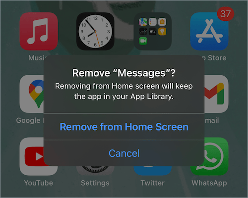 remove app from iPhone Home Screen in iOS 14