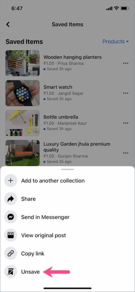 can t see saved items on facebook marketplace