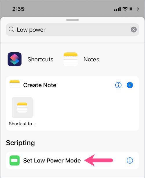 How to set low power mode iPhone shortcut 