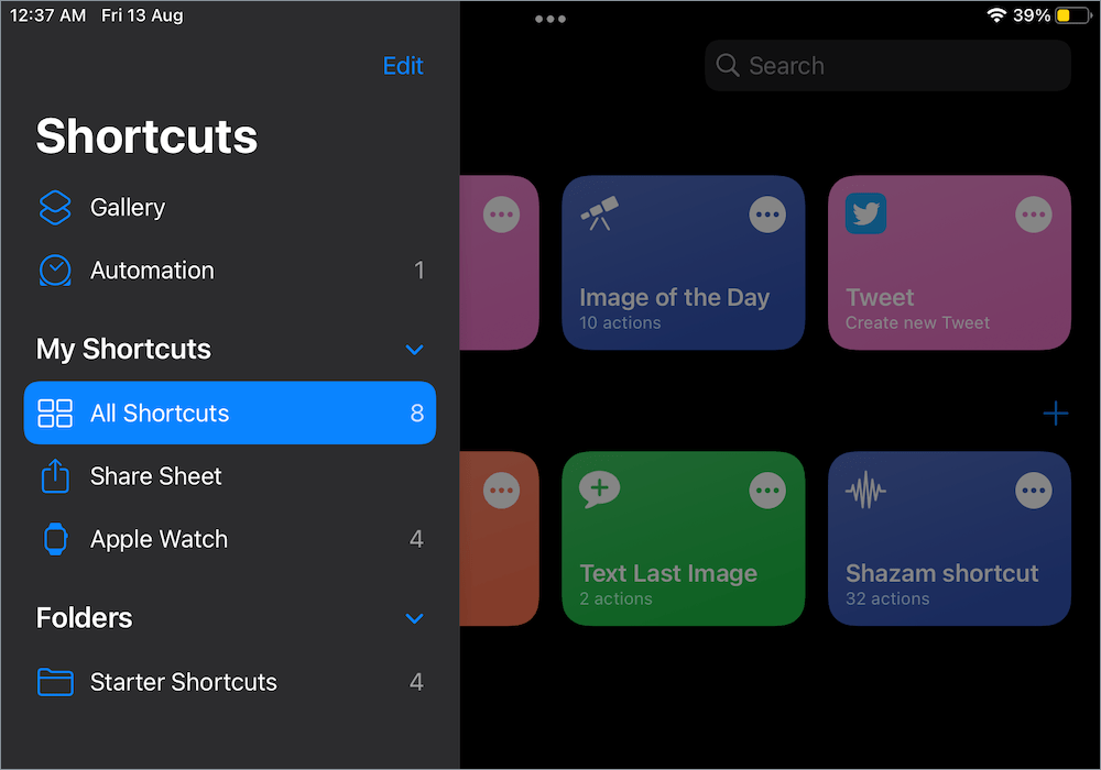 shortcuts app on iPad