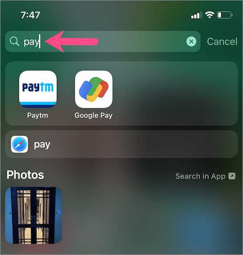 search app using spotlight on iPhone