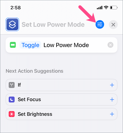 toggle low power mode shortcut on iPhone