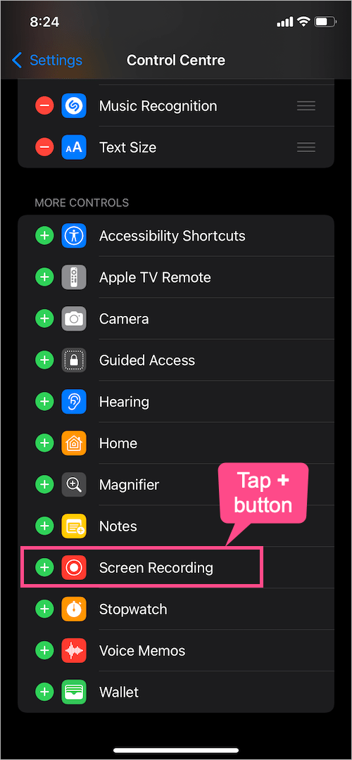 how to add screen recording to control center on iPhone 13