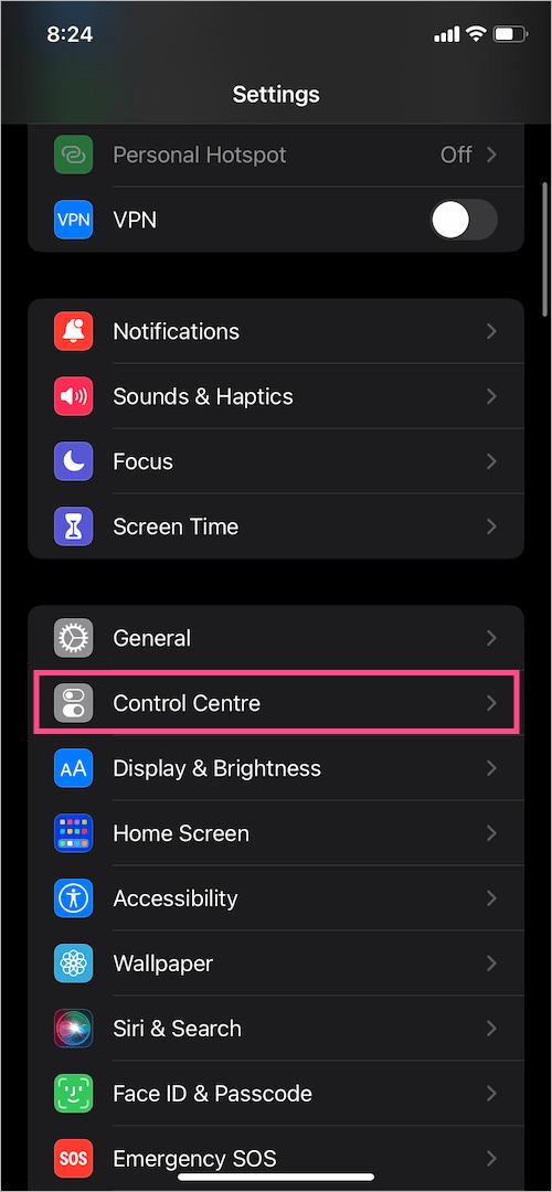 control centre in iOS 15