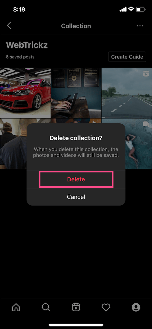 how to delete instagram collection on iPhone