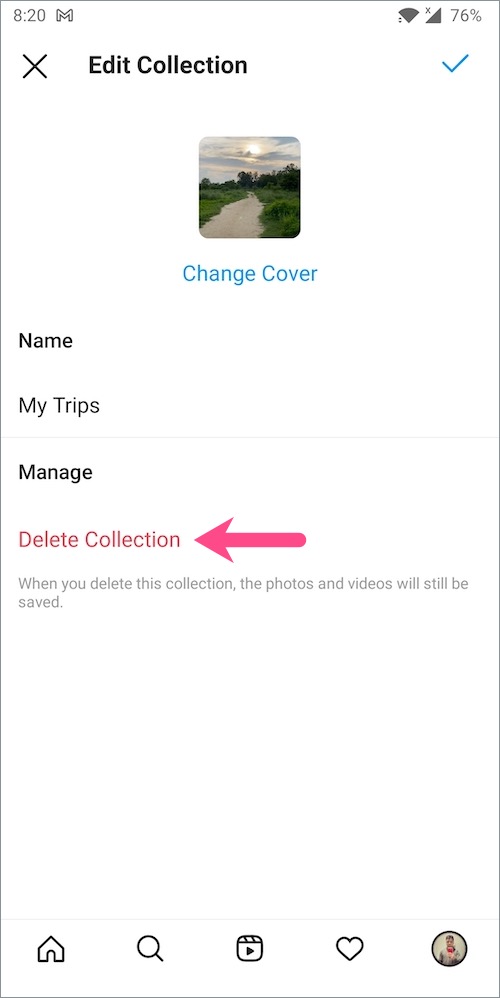 how to delete saved collections in instagram on android