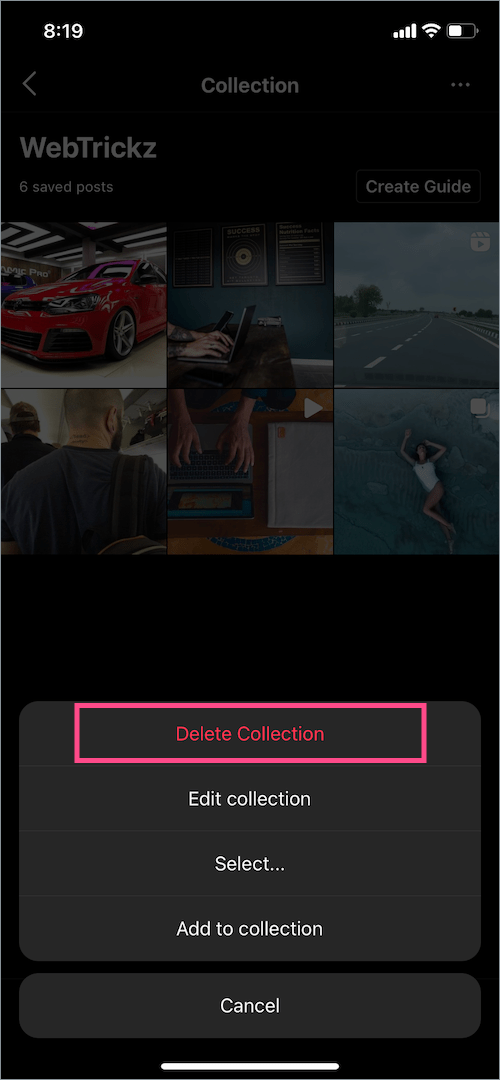 how to delete saved collections on instagram on iPhone