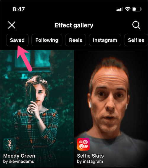 how to go to your saved effects on instagram reels