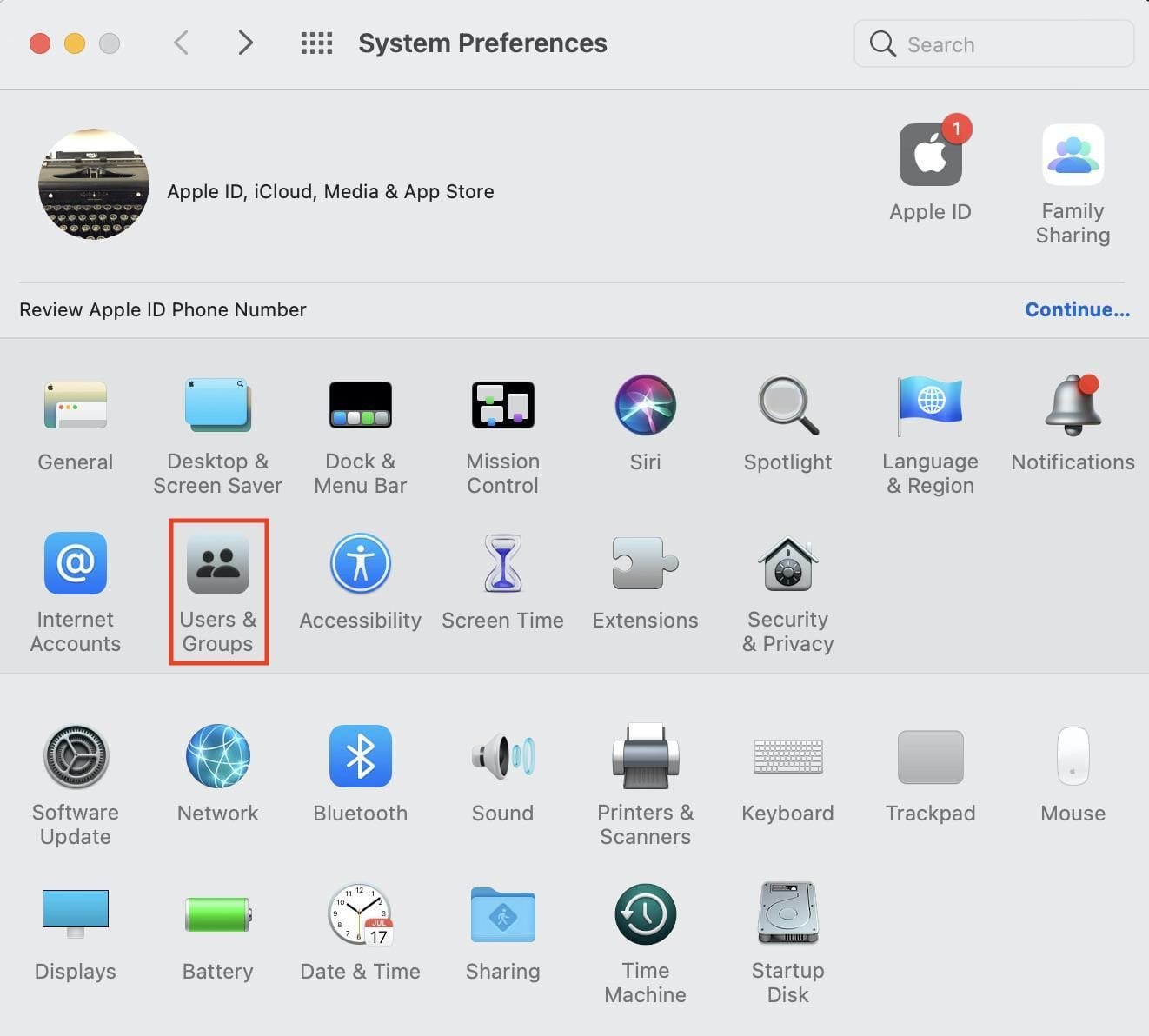 Users & Groups in system preferences on Mac