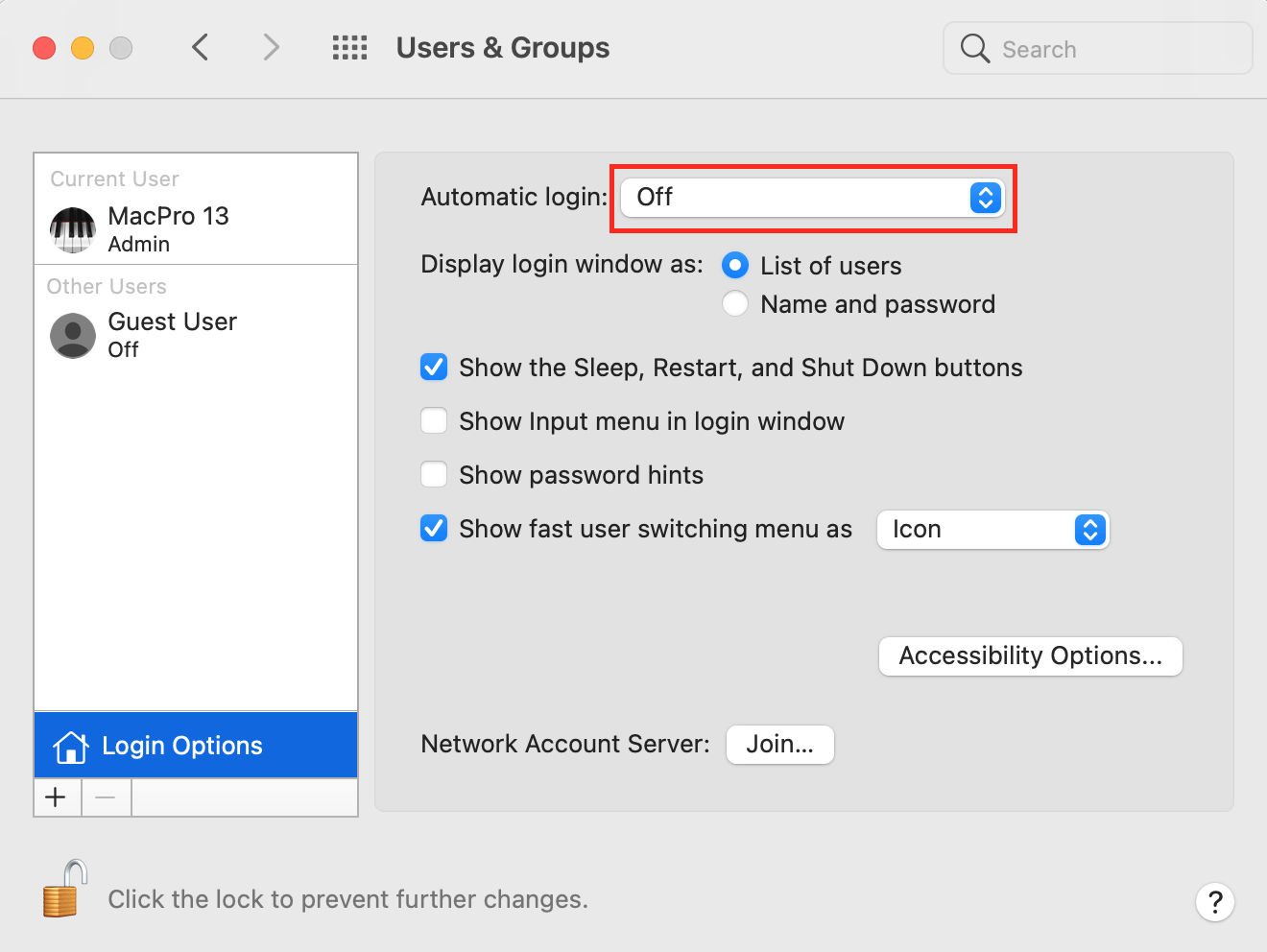 how to disable automatic login on Mac