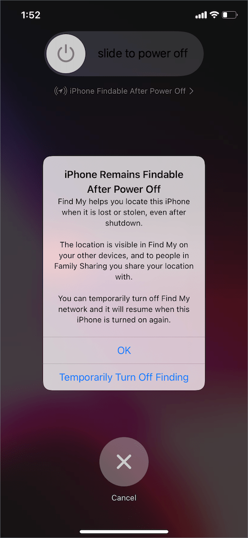 iPhone remains findable after power off