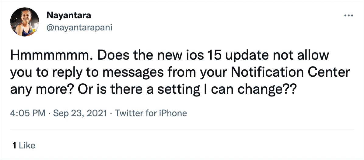 reply missing in Lock Screen notification on iOS 15