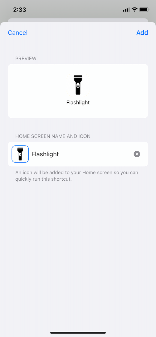 put flashlight to iPhone Home Screen