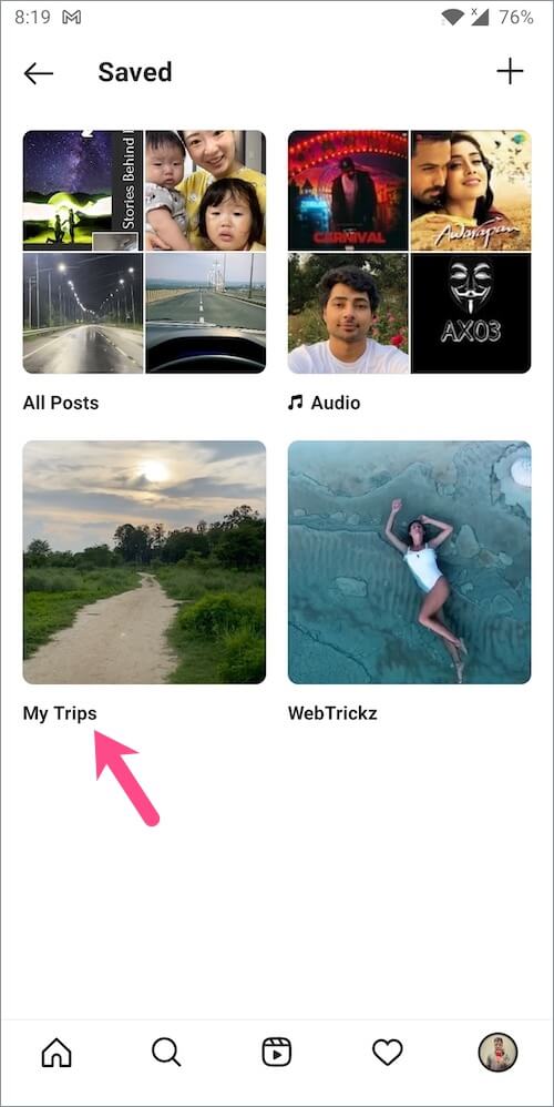 saved collections in instagram on android