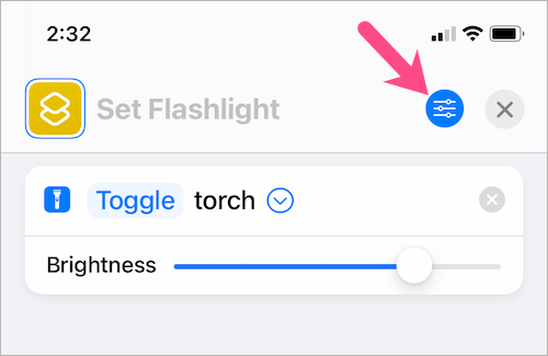 shortcut preferences button on iOS