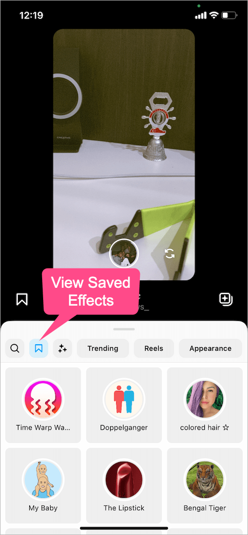 how to view your saved effects on instagram reels