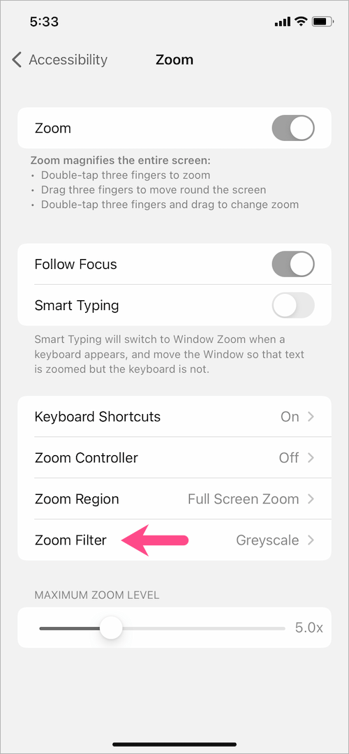 change zoom filter on iOS