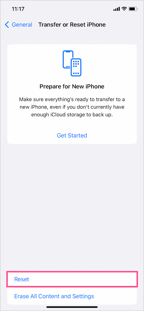 reset iPhone running iOS 15 or later