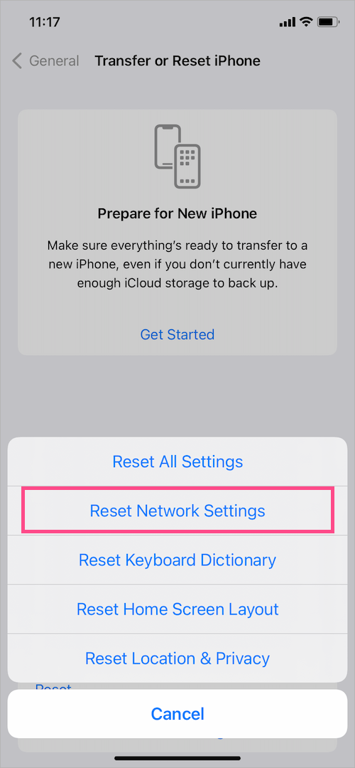 how to reset network settings on iOS 15