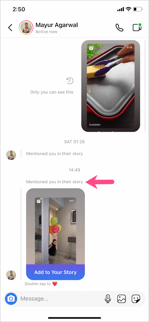 Instagram DM says mentioned you in their story