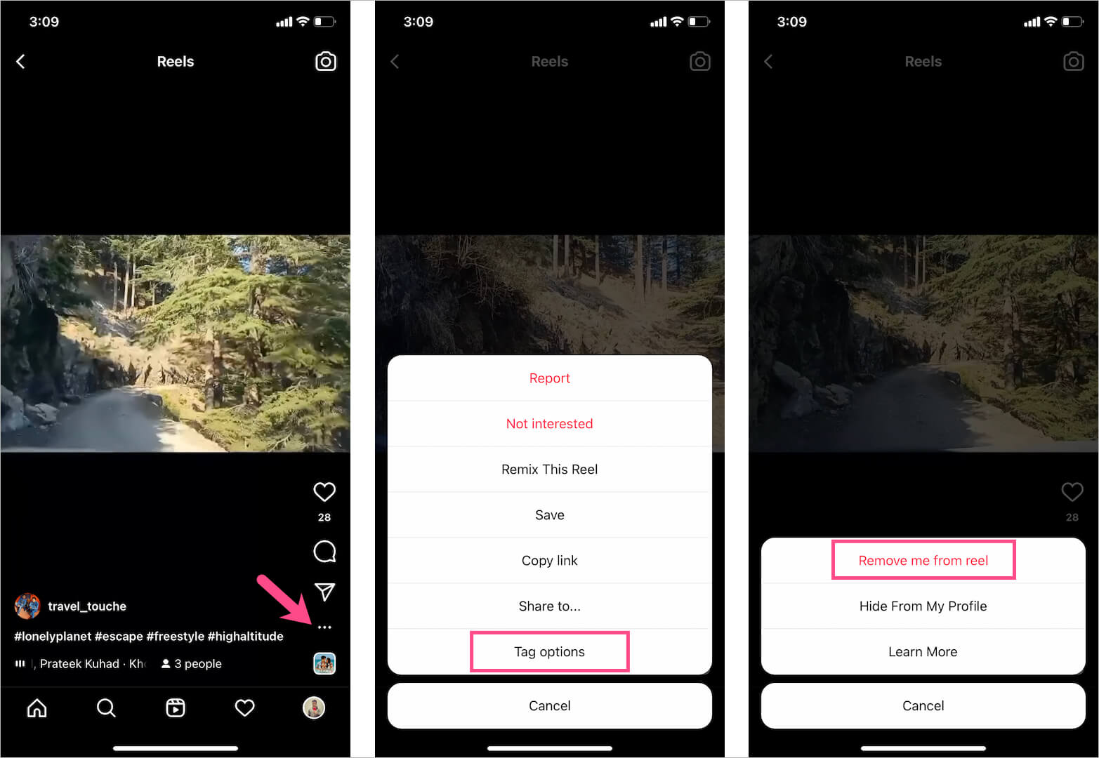 how to remove your tag from instagram reels