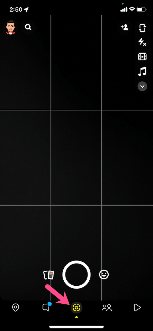 tab camera trong snapchat trên iphone
